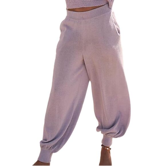 Free People Beach Nolan Knit Lavender Lilac High Waist Genie Linen Blend Pants - Picture 1 of 8